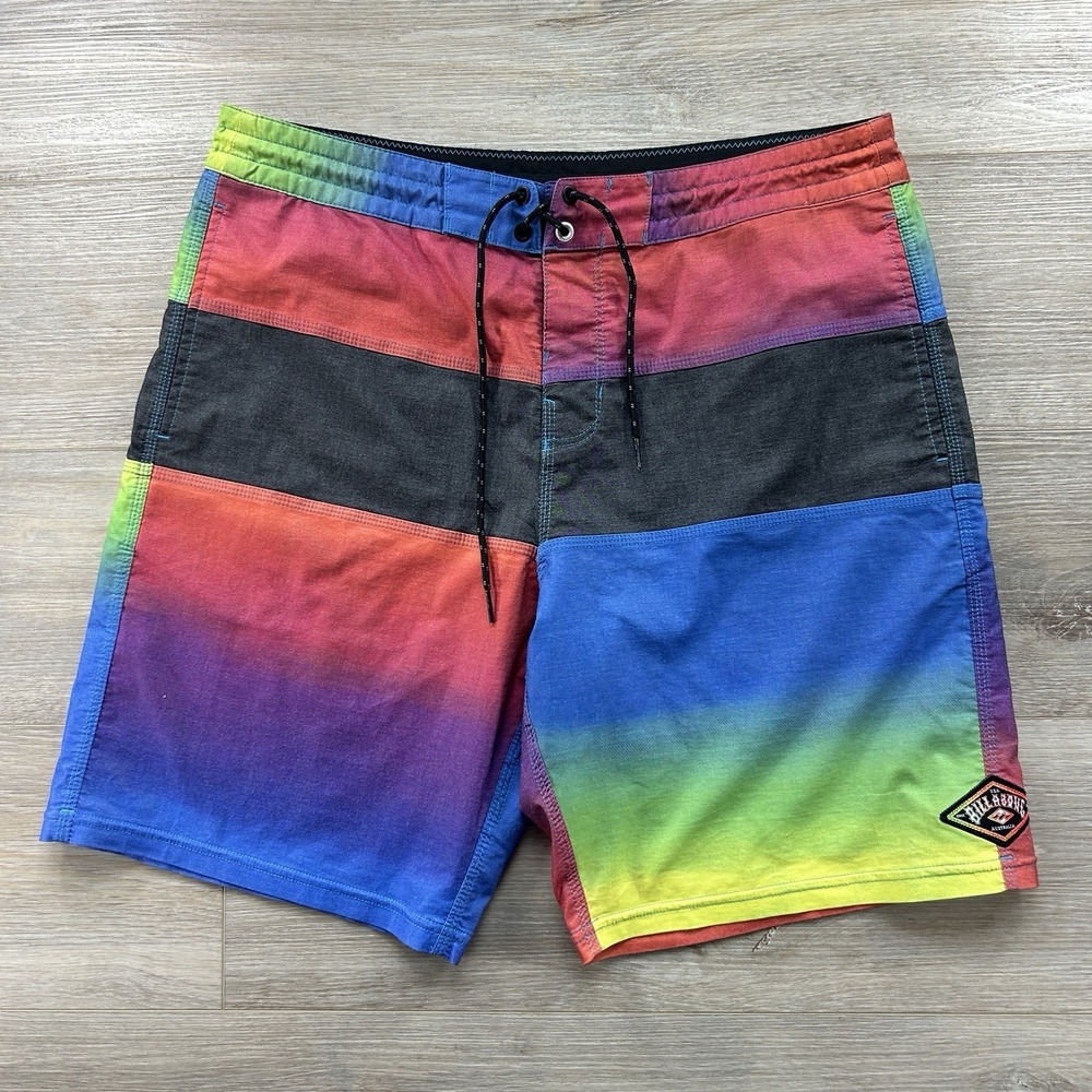 Billabong Multicolor Swim Surf Board Shorts Size 34 Lace Tie Surfing Swimming